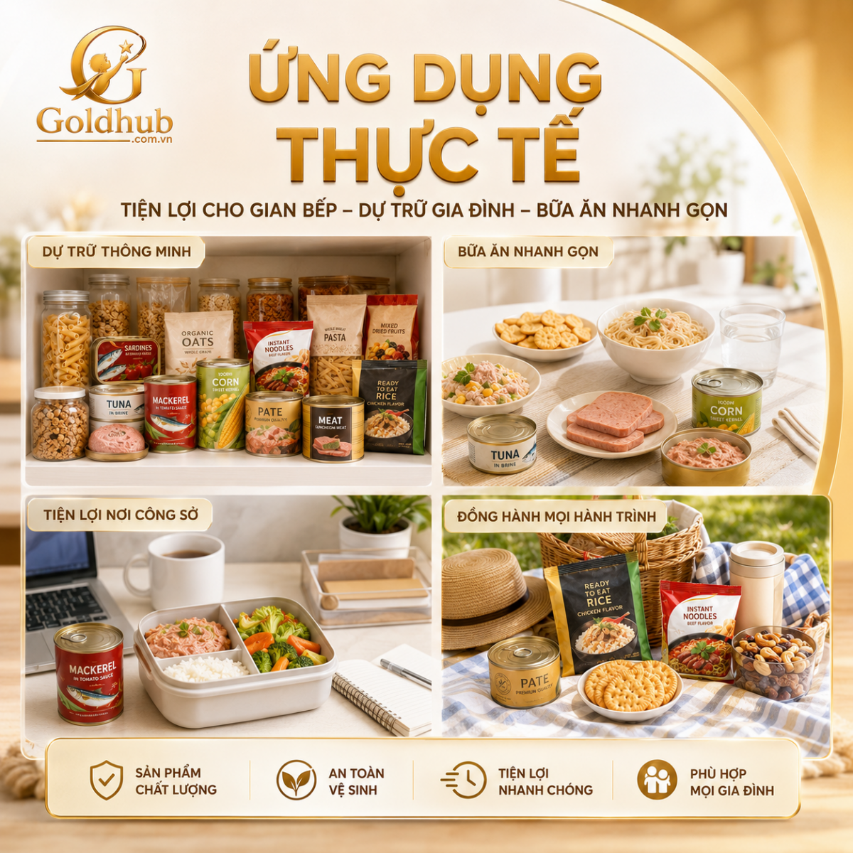Ứng dụng thực tế của đồ hộp, thực phẩm đóng gói trong bữa ăn gia đình, văn phòng, du lịch và dự trữ thông minh Ứng dụng thực tế của đồ hộp, thực phẩm đóng gói trong bữa ăn gia đình, văn phòng, du lịch và dự trữ thông minh
