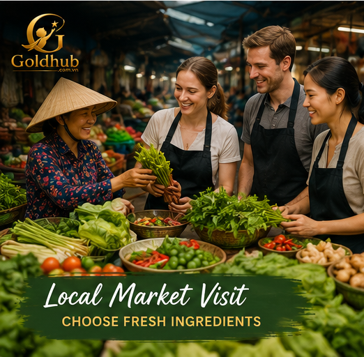 Vietnam cooking class market tour selecting fresh local ingredients