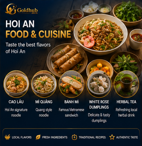Hoi An food and cuisine guide featuring Cao Lau Mi Quang Banh Mi White Rose Dumplings and local specialties