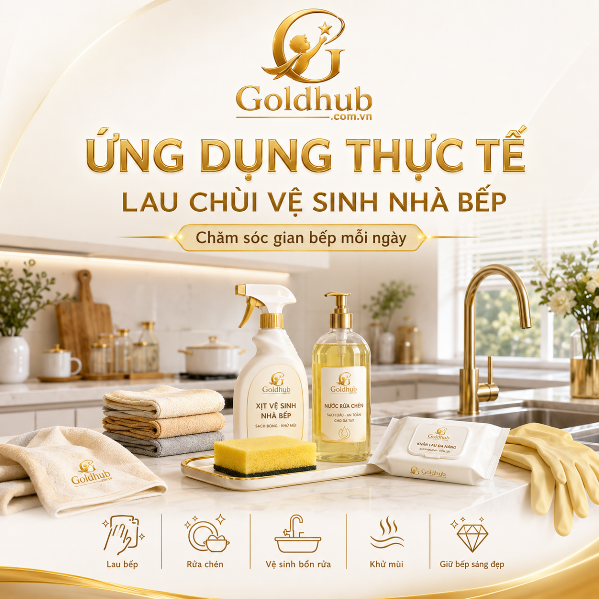 Ứng dụng thực tế Lau Chùi Vệ Sinh Nhà Bếp