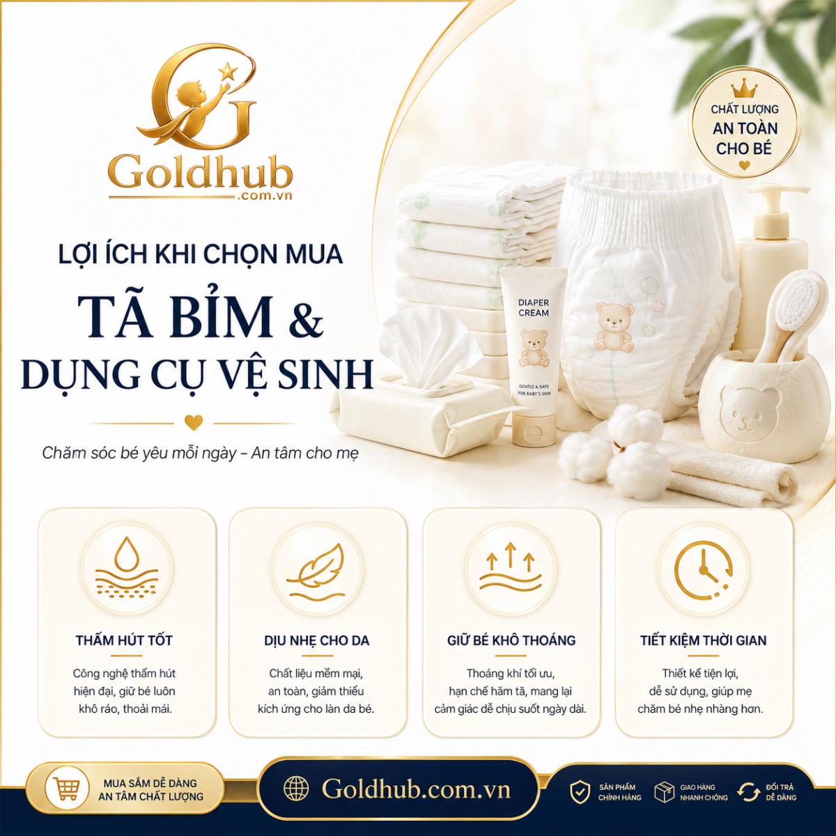 Lợi ích của Tã Bỉm & Dụng Cụ Vệ Sinh Cho Bé